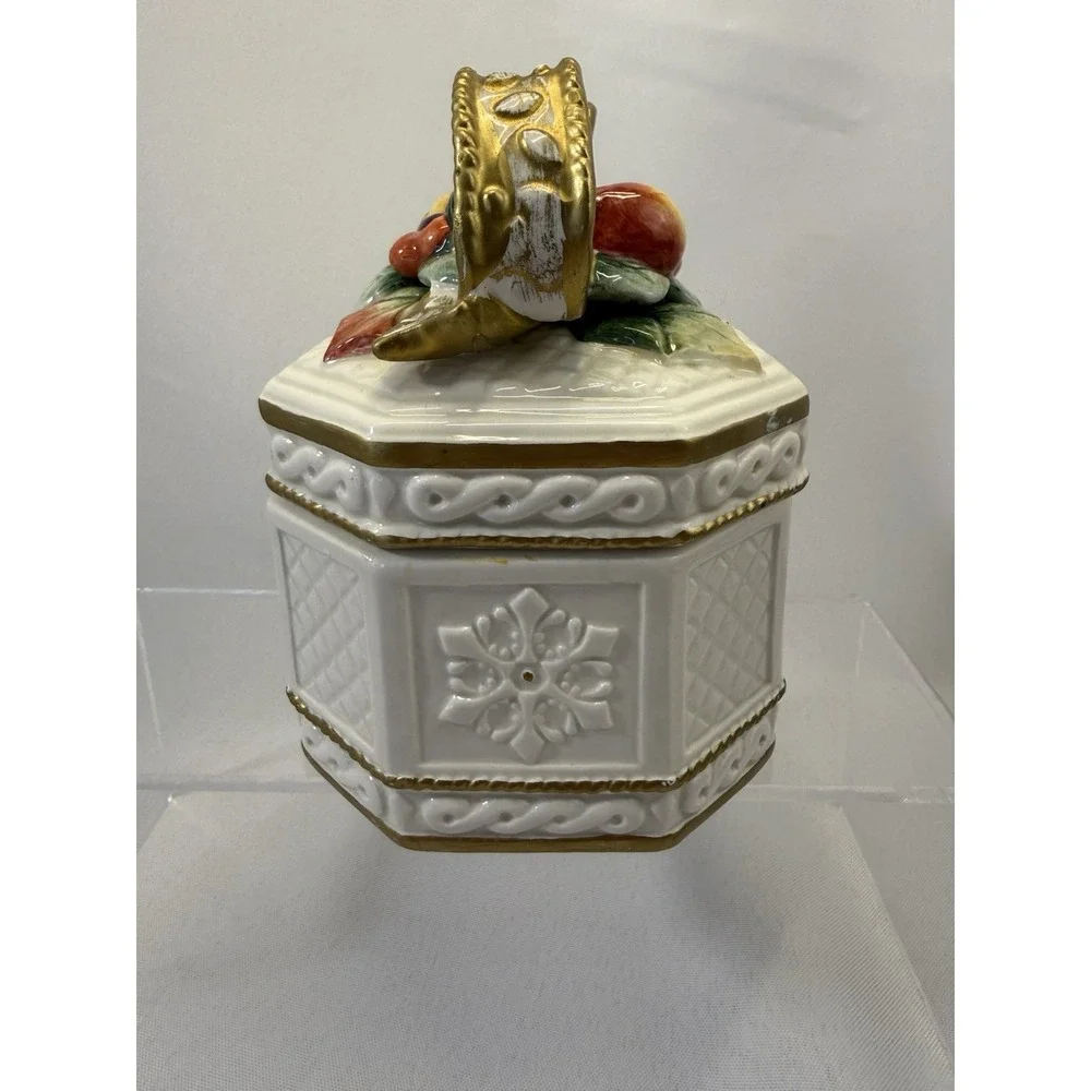 Fitz and Floyd Holiday Classics Hand Crafted‎ Candy Jar With Lid Beautiful 5